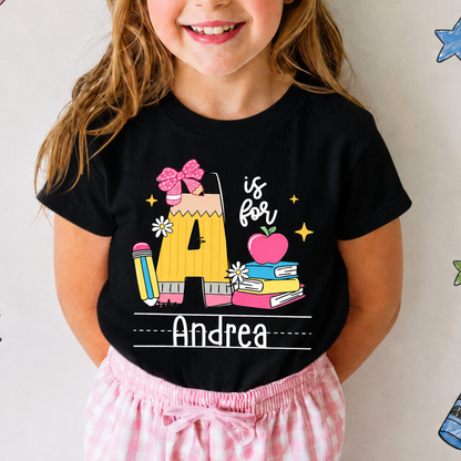 Personalized Alphabet Name Letter Shirt, Custom Kids Name School Shirt, Pencil Name Back to School Shirt, Toddler First Day of School Tee