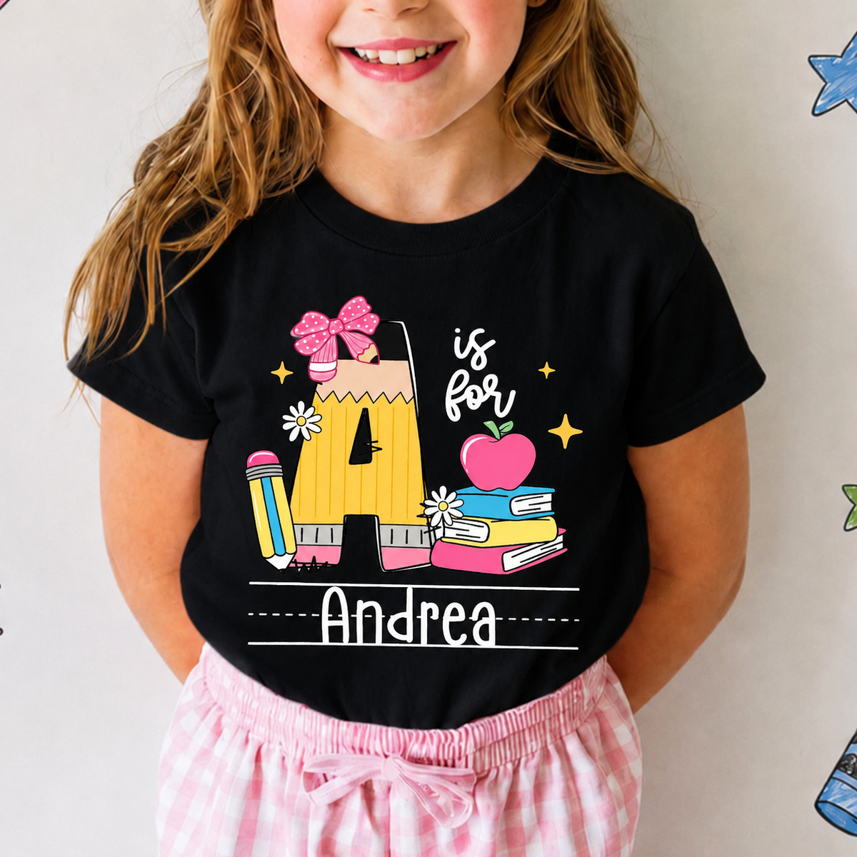 Personalized Alphabet Name Letter Shirt, Custom Kids Name School Shirt, Pencil Name Back to School Shirt, Toddler First Day of School Tee