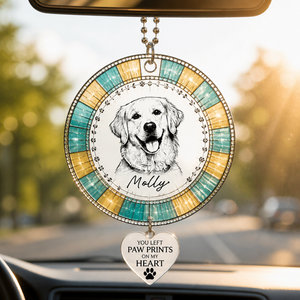 Pet Memorial Suncatcher With Charm — Custom Photo Portrait & Name — "You Left Paw Prints On My Heart" - Personalized 1 Layered Suncatcher with Charm 3e96c974-432f-43a6-a1d2-85ce22535dc9.png