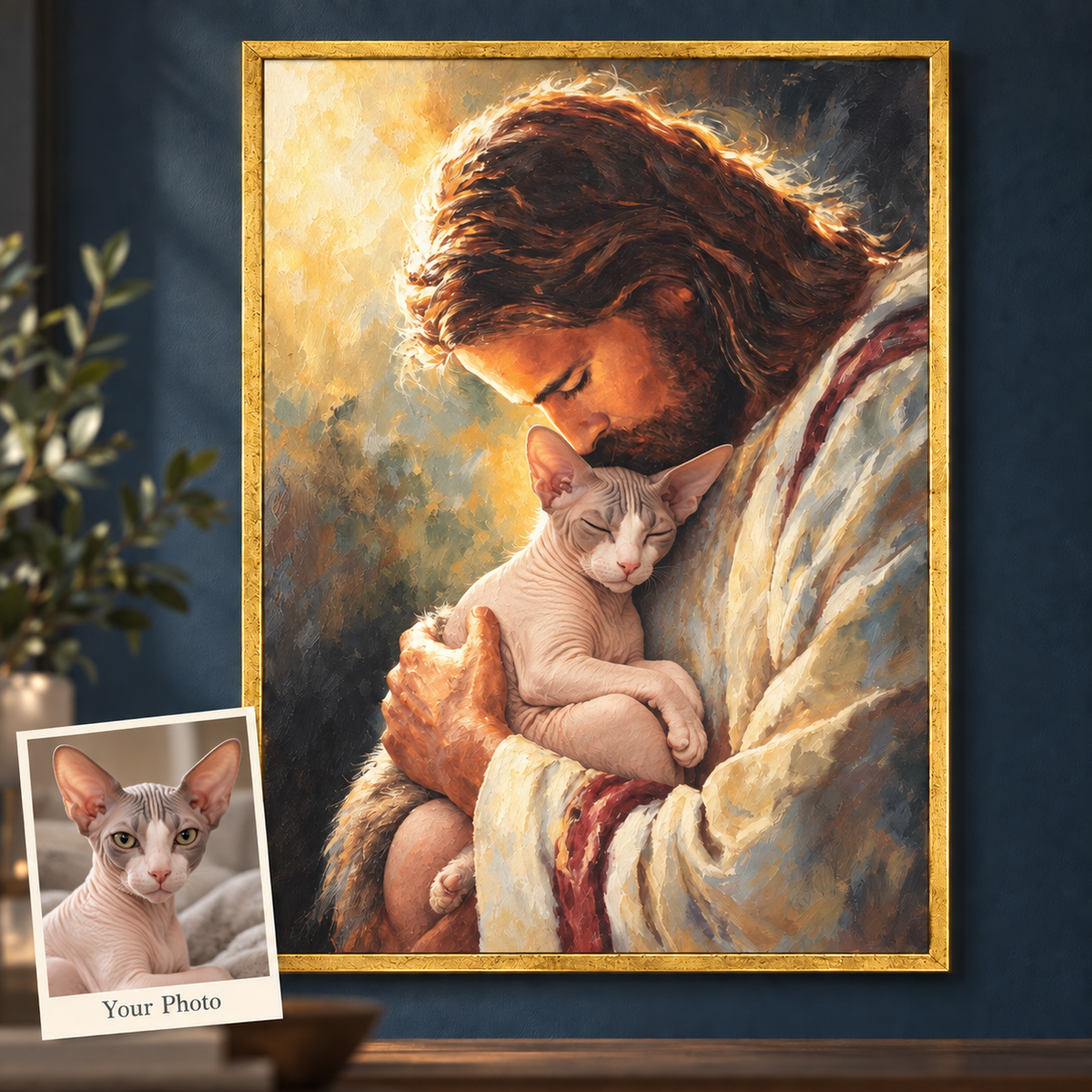 Personalized Jesus Holding Cat Canvas Wall Art – Custom Cat Portrait from Photo, Christian Gift for Cat Lovers & Spiritual Home Decor 3e9f9389-b917-404d-93bc-53025ebeccdf-Ch-a-Jesus-m-m-o-Sphynx.png