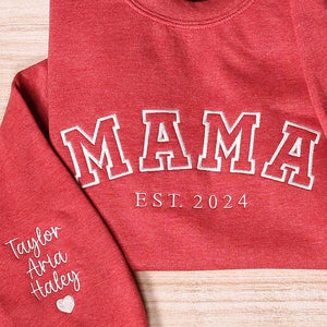 Mama Embroidered Sweatshirt, Custom Mama Shirt With Kids Names, Gift For Mom, Gift For Mother's Day