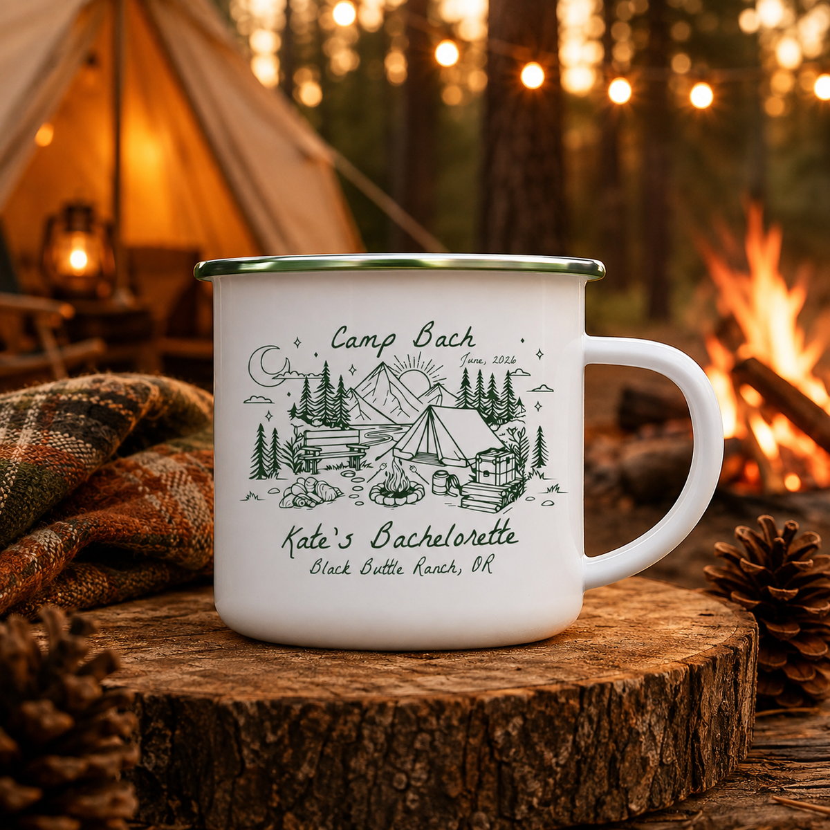 Personalized Campfire Enamel Mug for Camp Bachelorette, Camping Cabin Bach Club Mug 3eaa7e78-8df3-4319-91eb-afae802d1857-banner-1.png