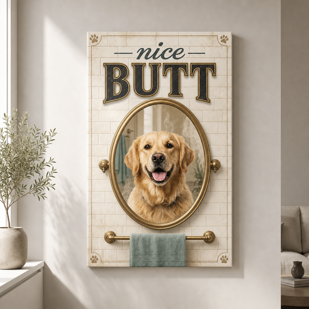 Nice Butt Pet Portrait Bathroom Canvas - Personalized Canvas 3ecfcb68-0be9-472e-aa94-f3847e245a43.png