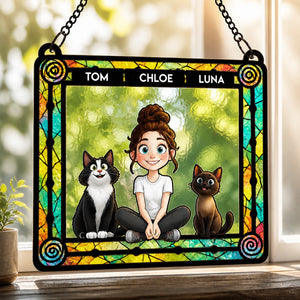Photo-to-Cartoon Family & Pets Stained-Glass Suncatcher - Personalized Rectangle Stained Glass Suncatcher (PW) 3edae95c-ca53-4819-ba4b-e4b08065ae4d.jpg