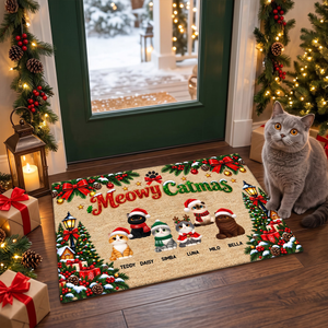 Christmas Meowy Catmas Cute Cats - Personalized Doormat - Christmas Gift For Cat Lovers, Christmas Decor 3ee75de6-ab8a-4e99-bc49-80e462b63f13-MOCKUP-2.png