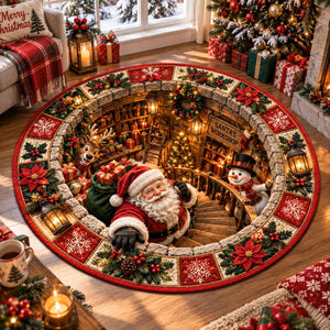 Christmas Santa 3D Illusion Round Rug, Spiral Staircase Library Area Rug, Xmas Home Decor, Halloween Round Rug Gift 3f2794d0-1161-4b77-b0ad-497148629011-b-bgfbhfg.jpg