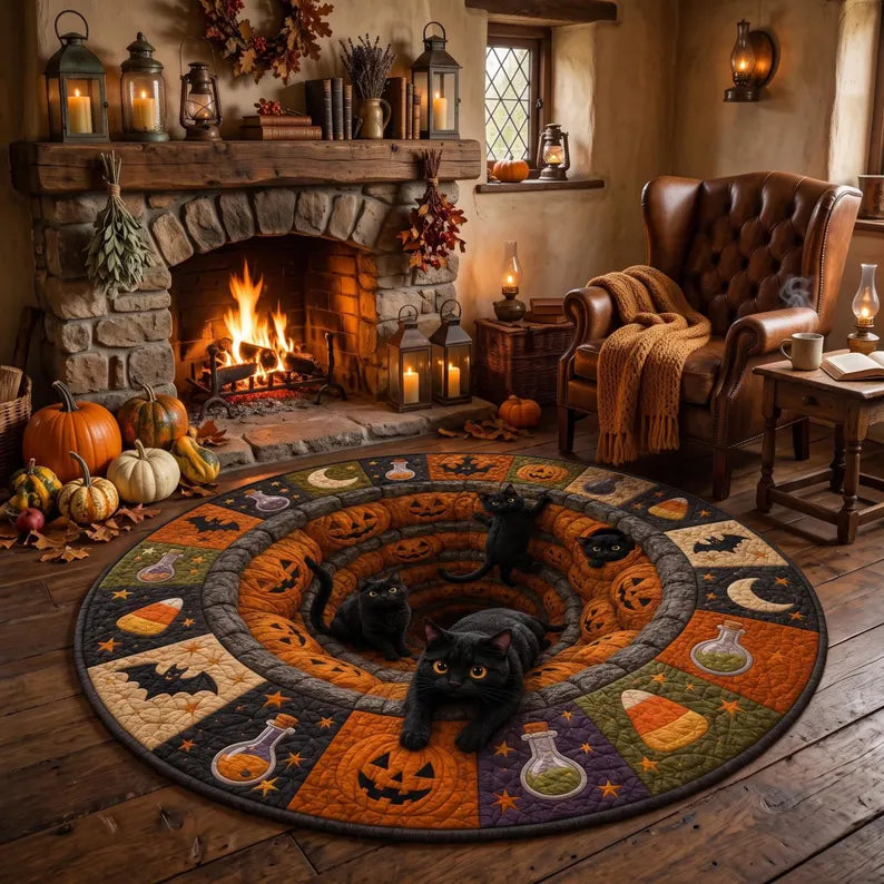 3D Halloween Black Cat Round Rug, Spooky Optical Illusion Carpet, Pumpkin Vortex Quilted Floor Mat, Witchy Fall Decor, Cat Lover Gift 3f2da283-b480-49e1-8993-dd98dc1fffdb-gfhfhgf-2-.webp