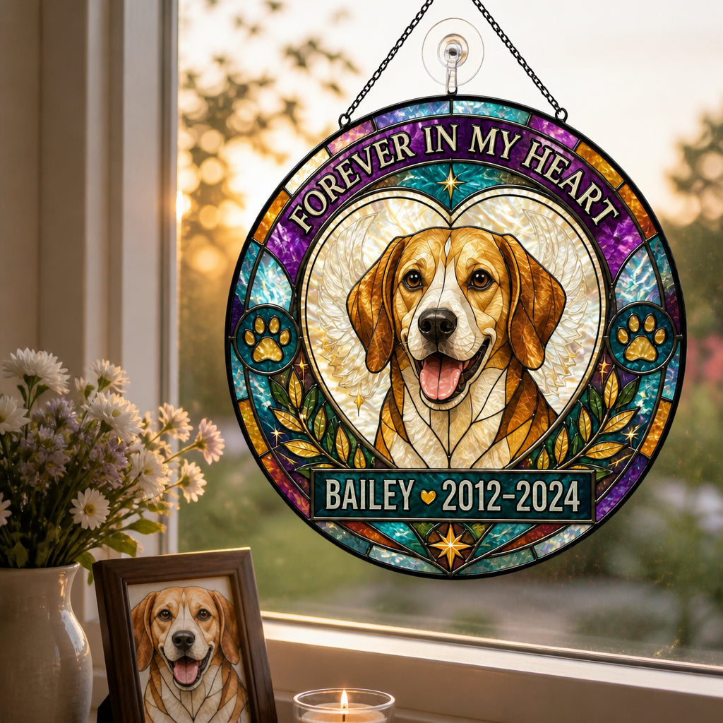 Custom Pet Memorial Stained-Glass Suncatcher — Photo to Art with Name & Years - Personalized Suncatcher Stained Glass 3f8e37be-010a-484d-a138-08939d68f787.jpg