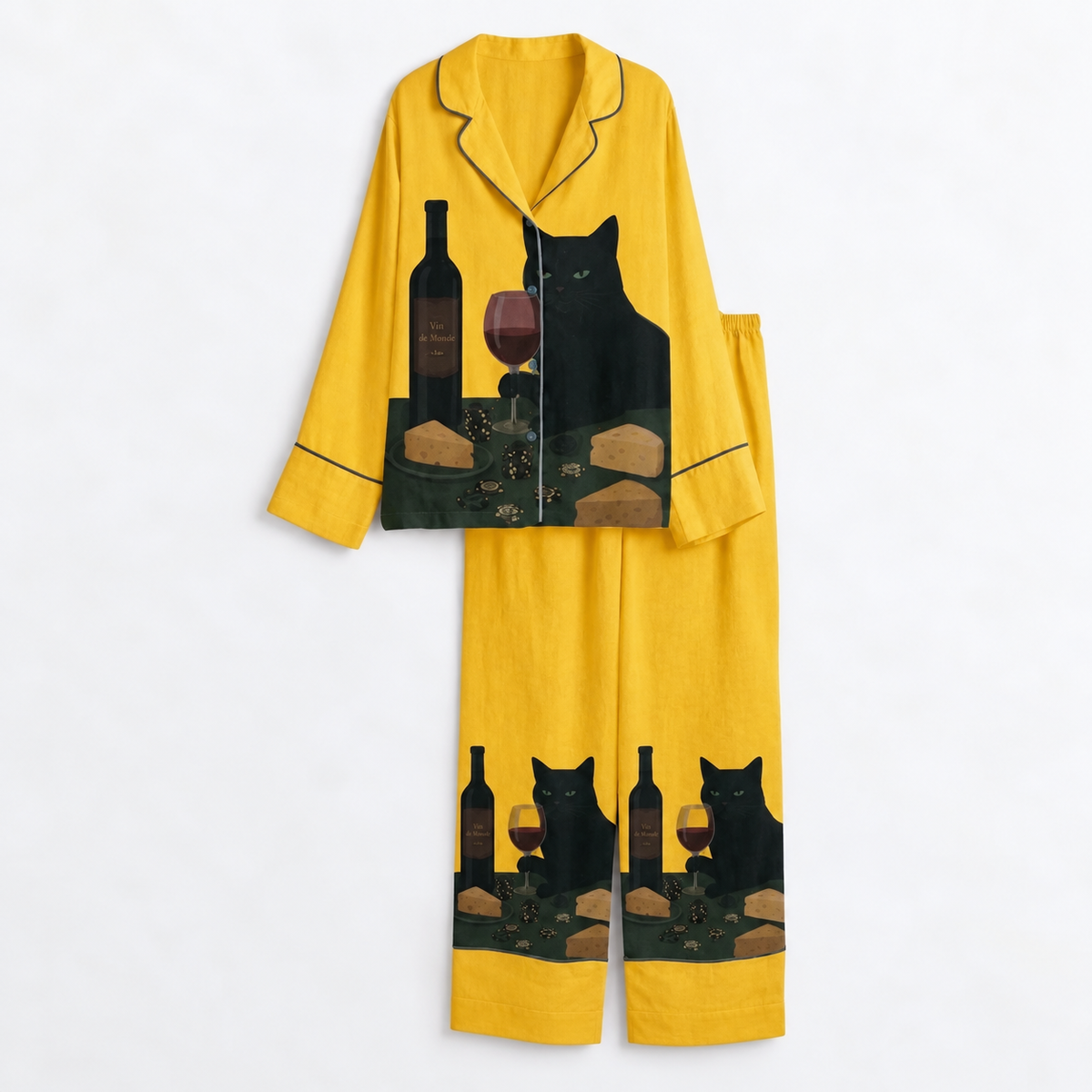 Black Cat Wine & Cheese Satin Pajama Set, Short Sleeve Button-Up Sleepwear, Funny Cat Print Loungewear, Gift for Cat Lovers 3f915b9f-a570-43c6-b34a-30a6d88573cb--ng-m-o-v-r-u-vang-5.png