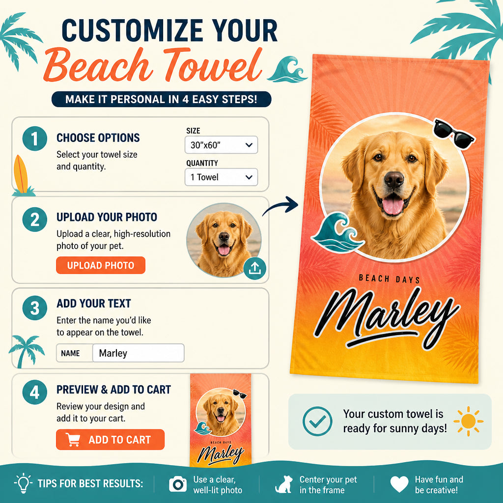 Sunset Palms Pet Photo Beach Towel - Personalized Beach Towel 3fafa596-6ca5-4362-b10a-1ef4c04c03e4.jpg