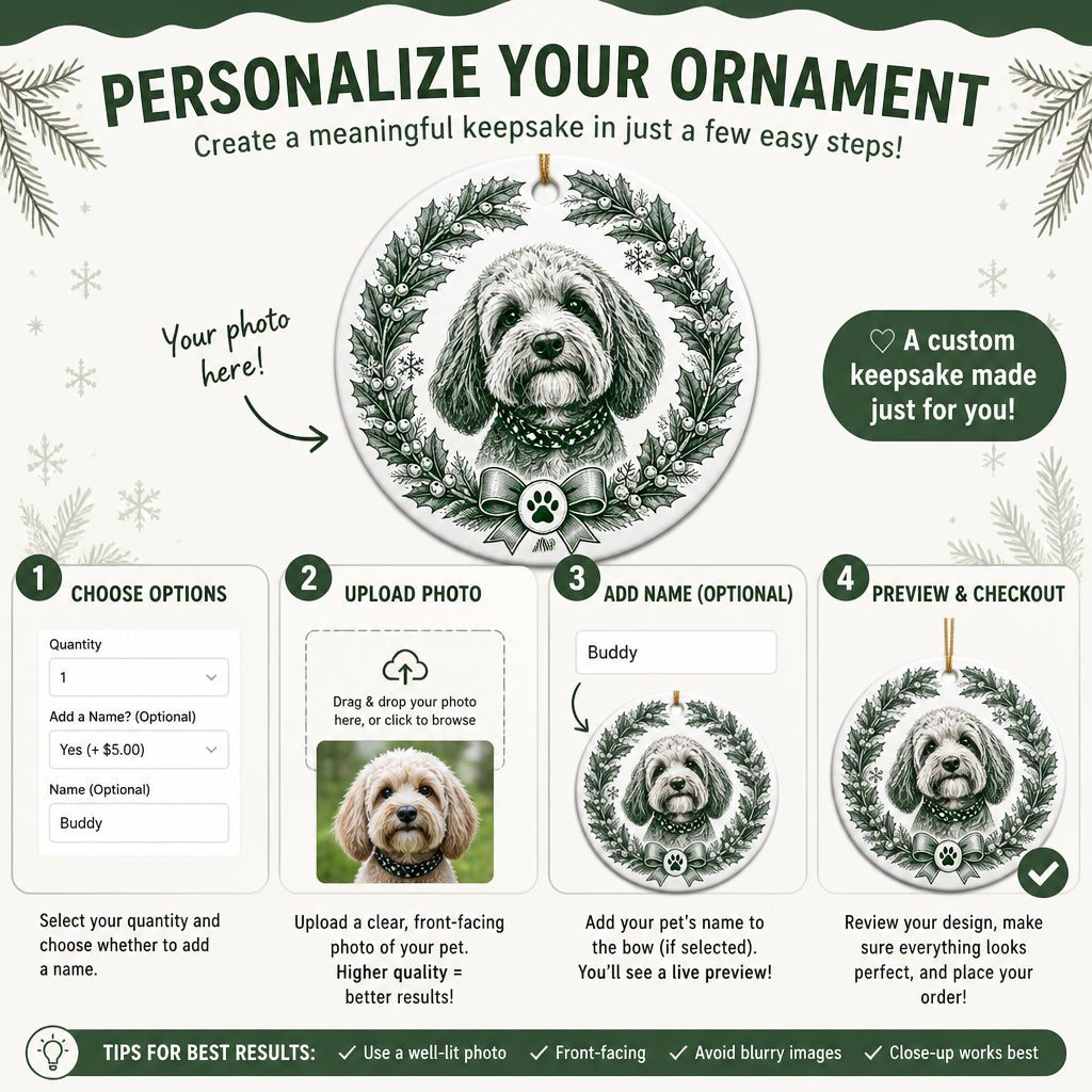 Custom Pet Portrait Holiday Wreath Ornament (Engraved Style) - Personalized Ornament 3fe06288-97d1-4825-a3ae-93cc2e0cb88f.jpg