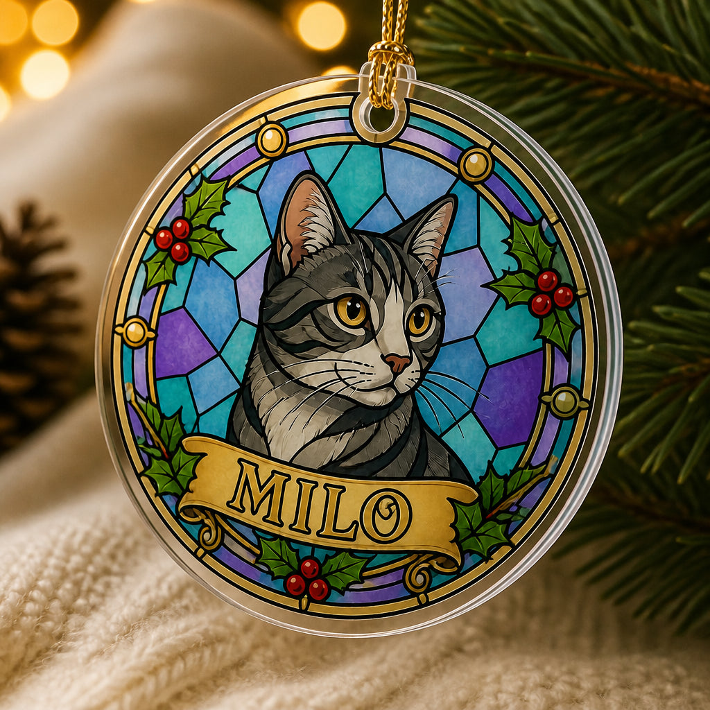 Stained-Glass Cat Name Ornament - Personalized Transparent Acrylic Ornament 3feaef72-991a-42bb-a324-d86941aadd5c.jpg