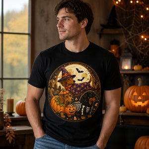 Halloween Dachshund Trio Moon Badge Tee - T-shirt 3ffbb177-245f-4c2a-a749-76137b99b9a0.jpg
