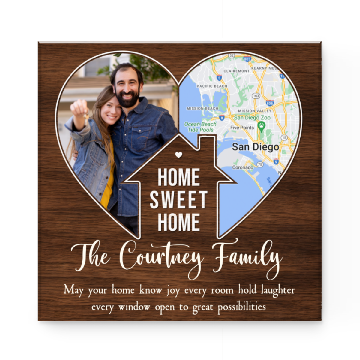 Personalized Housewarming Gifts, Home Sweet Home Gift, Custom Family Photo Canvas, Custom Map Print, Gift For Newlyweds