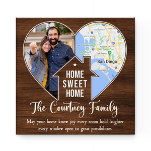Personalized Housewarming Gifts, Home Sweet Home Gift, Custom Family Photo Canvas, Custom Map Print, Gift For Newlyweds