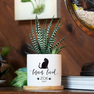 Forever Loved Memorial Cat - Personalized Plant Pot And Vase - Memorial Cat