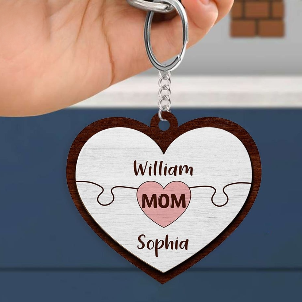 Heart Shaped Pieces Puzzle - Personalized Acrylic Keychain - Gift For Mom, Mother's Day, Birthday Gift