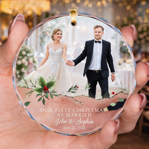 Our First Christmas As Married - Custom Crystal Ornament - Wedding Christmas Gift, Anniversary Gift for Christmas, Married Crystal Ornament