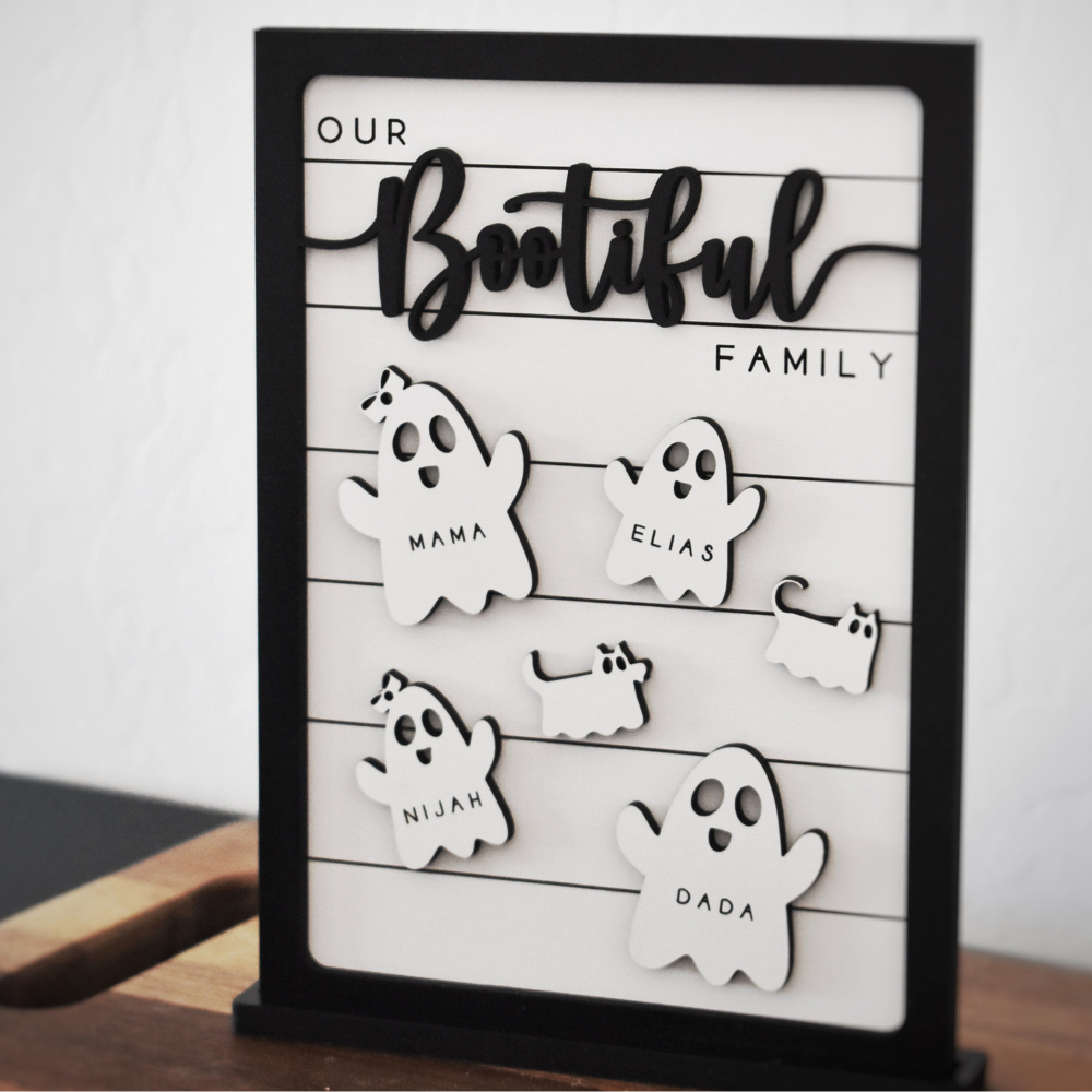 Our Bootiful Family Halloween Ghost Family - Personalized Wood Sign - Halloween Gift For Family