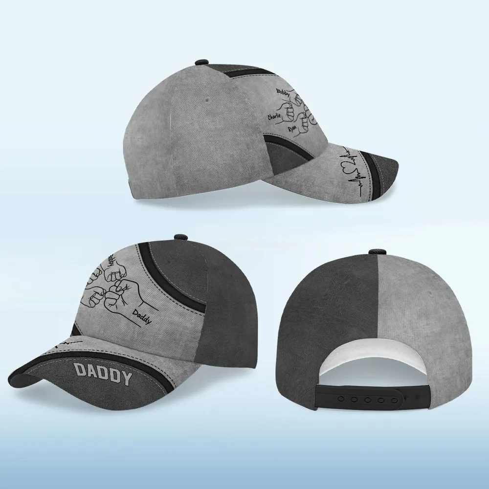 Fist Bump Daddy And Kids - Personalized Classic Cap - Gift For Father, Father's Day