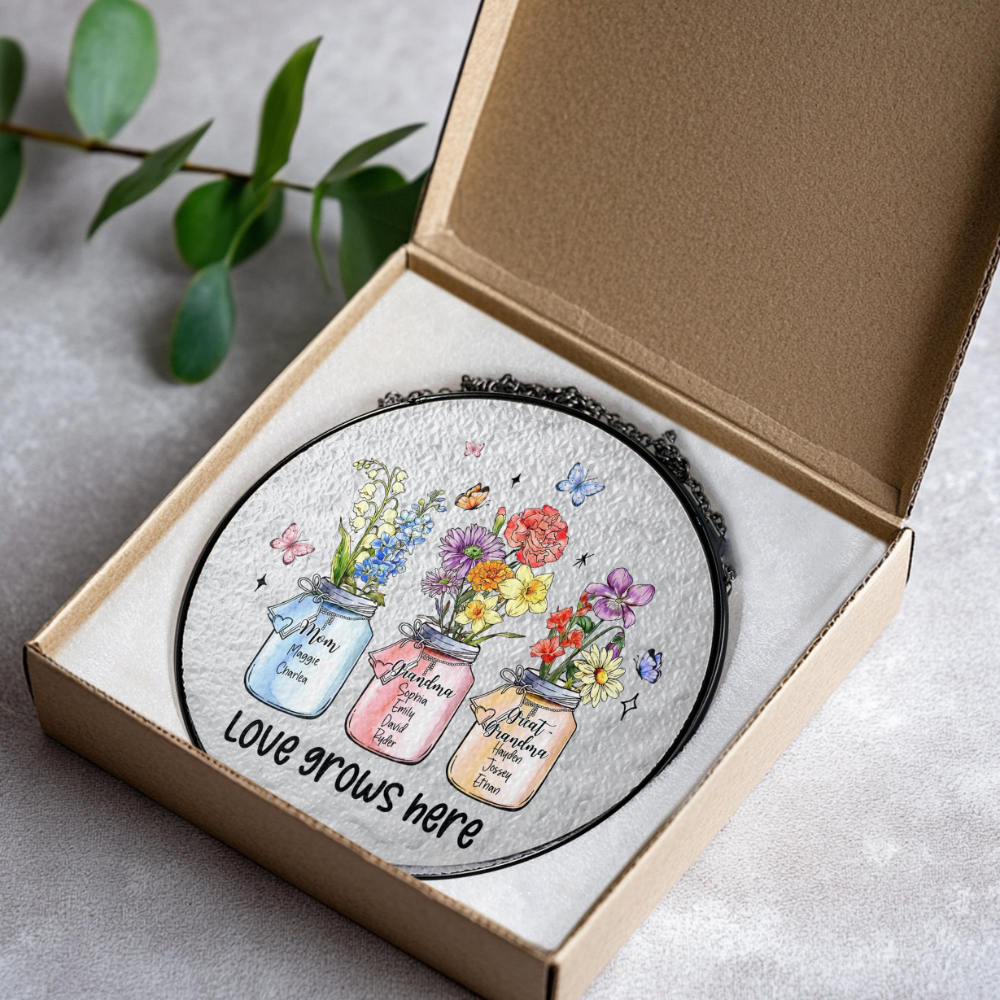 Personalized Great Grandma Gift, First Mom Now Grandma Glass Suncatcher,Custom Birth Month Flower Suncatcher, Mother's Day Gift Gift for Mom