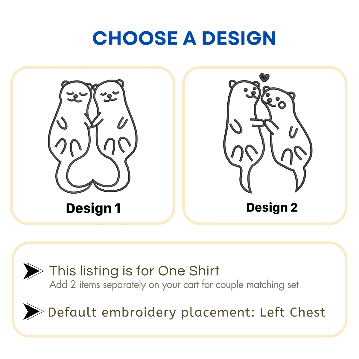 Custom Embroidered Otter Apparel, Matching Embroidered Apparel For Couples, Anniversary Gifts For Him & Her