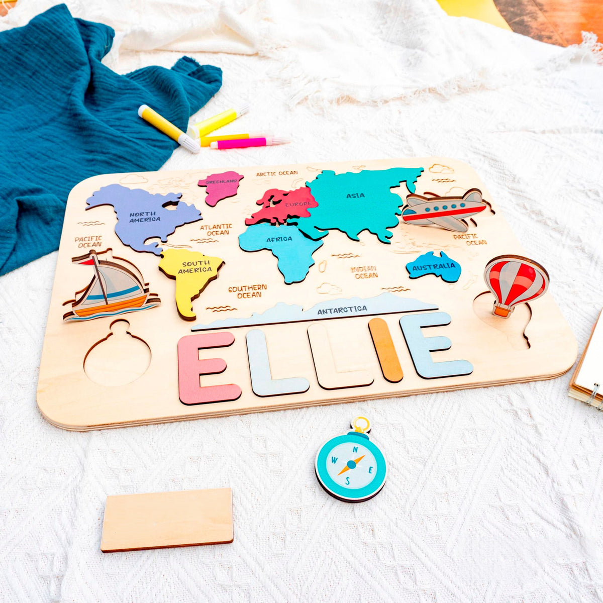 Educational Toy Name Puzzle, World Map Puzzle, Montessori Toys, Gift for Children Personalized Birthday Gifts, Name Puzzle Easter Gifts