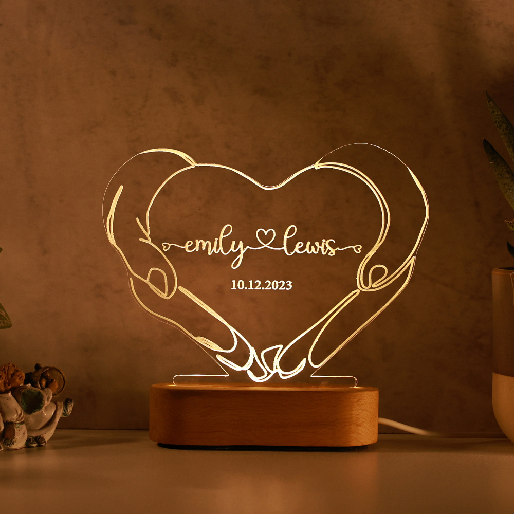 Personalized Night Light for Couples, Romantic Couple Gifts, Personalized Valentines Day Gift, Personalised Name & Date, Anniversary Gifts