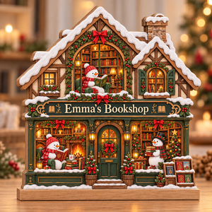 Snowman Bookshop Wooden Block, Personalized Winter Bookstore Christmas Decor, Book Lover Shelf Sign, Reading Lover Gift, Bookish Christmas Gift 4027035e-3d09-4b13-9257-7da1185ef263-Emma-s-Christmas-bookshop-cottage.png