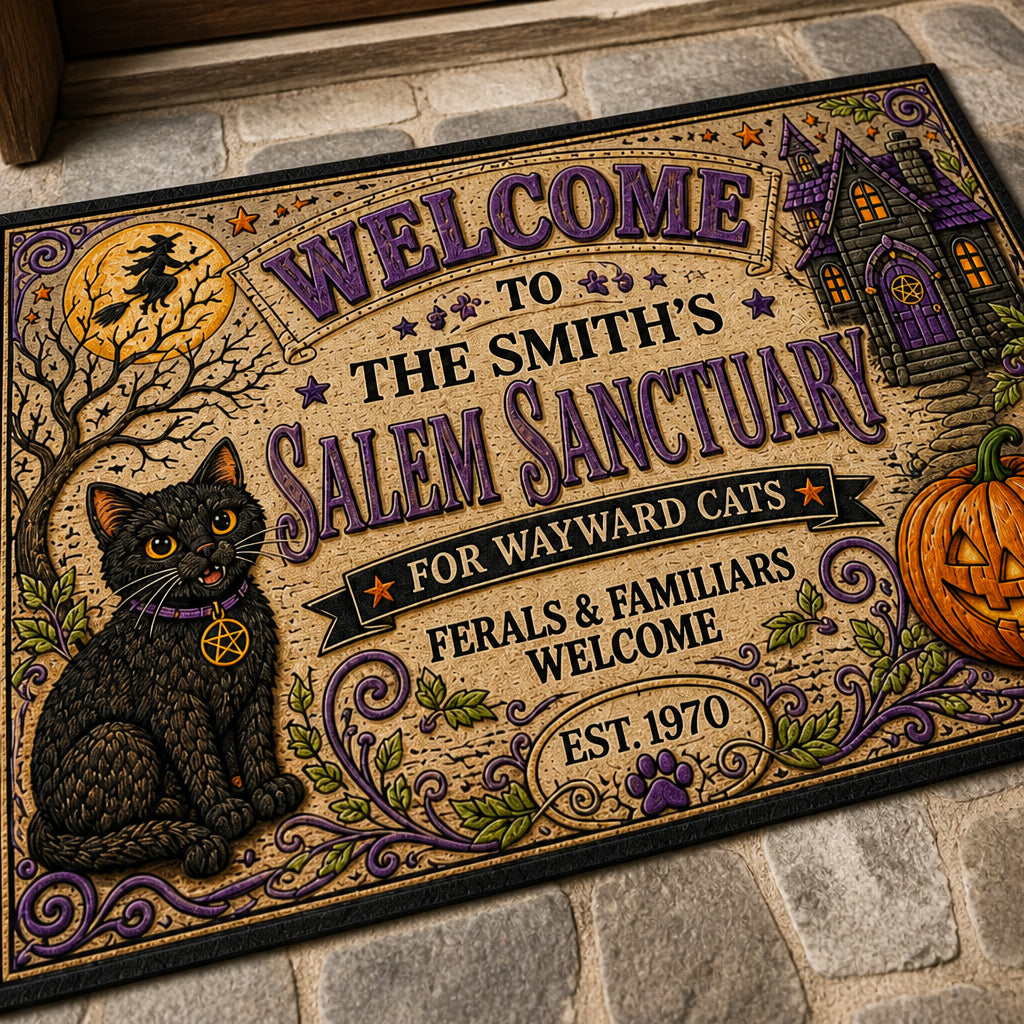 Welcome to the [Name]'s Salem Sanctuary Doormat — Personalized Name & Year - Personalized Doormat 403d7ab1-9e8f-461f-8244-e71000624f56.jpg
