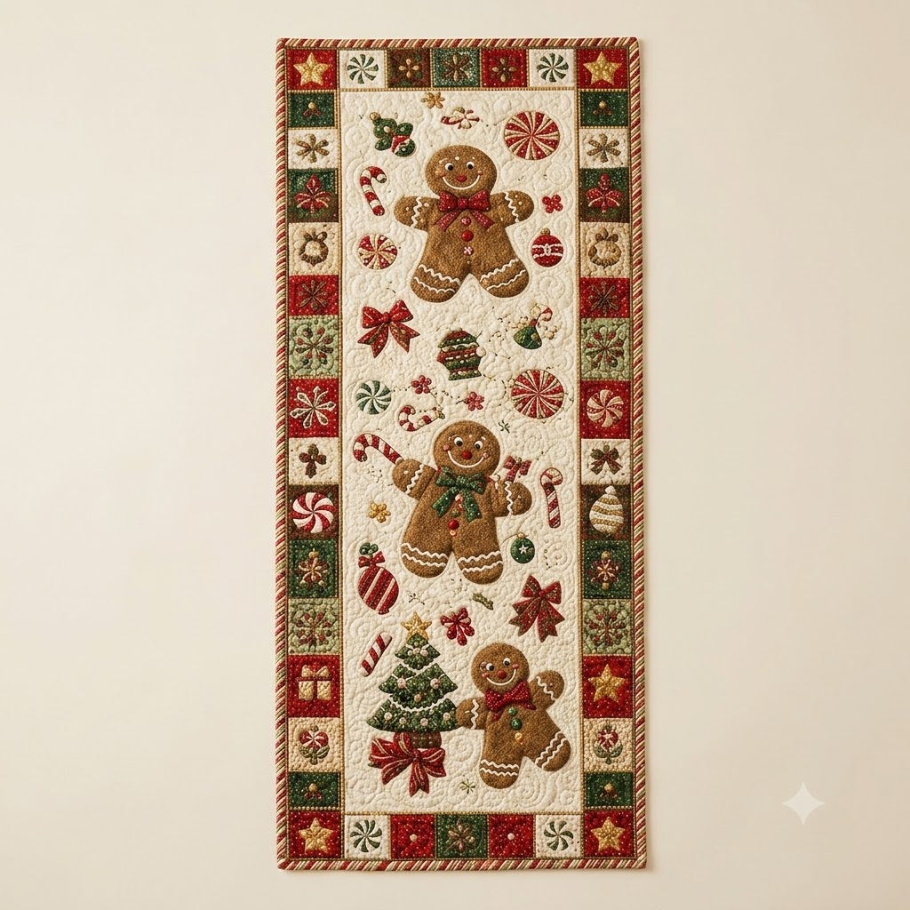 Christmas Gingerbread Table Runner, Candy Cane & Peppermint Quilt Style Decor, Festive Holiday Dining Accent, Winter Kitchen Table Gift Set. 405ef2d2-ce66-49e5-b497-41ff45d0e448-4405a7c9-4b53-4691-8ab5-096018ec285e.jfif
