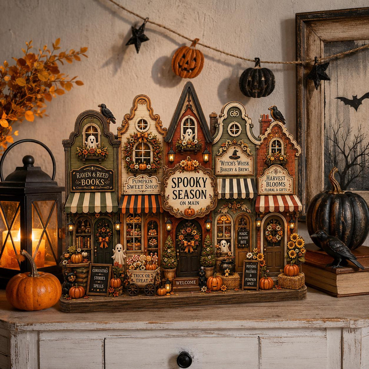 Halloween Village Wooden Block, Spooky Season Main Street Decor, Pumpkin Ghost Fall Shelf Sign, Rustic Tiered Tray Home Gift for Halloween 4060a756-e64f-4e1c-b579-b19675c3c511-6.jpg
