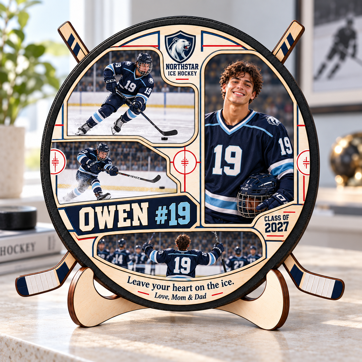 Personalized Ice Hockey Photo Collage Plaque with Stand – Christmas Gift for Hockey Players, Senior Night & Graduation Keepsake 40834357-a125-4e53-8e92-d4713f57ff85-Northstar-Hockey-Keepsake-Plaque-in-Sunlit-Study-1.png