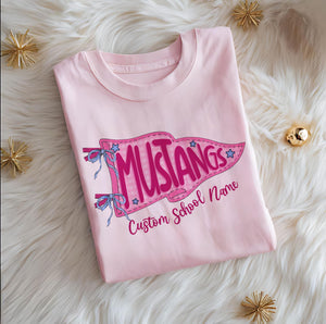 Custom School Spirit Flag Mascot Shirt, Personalized Coquette Bow Pennant Tee, Gingham School Spirit Game Day Shirt, Cute Team Spirit Gift 409113c6-22e1-4276-b18e-55abbf7647bc-5.jpg