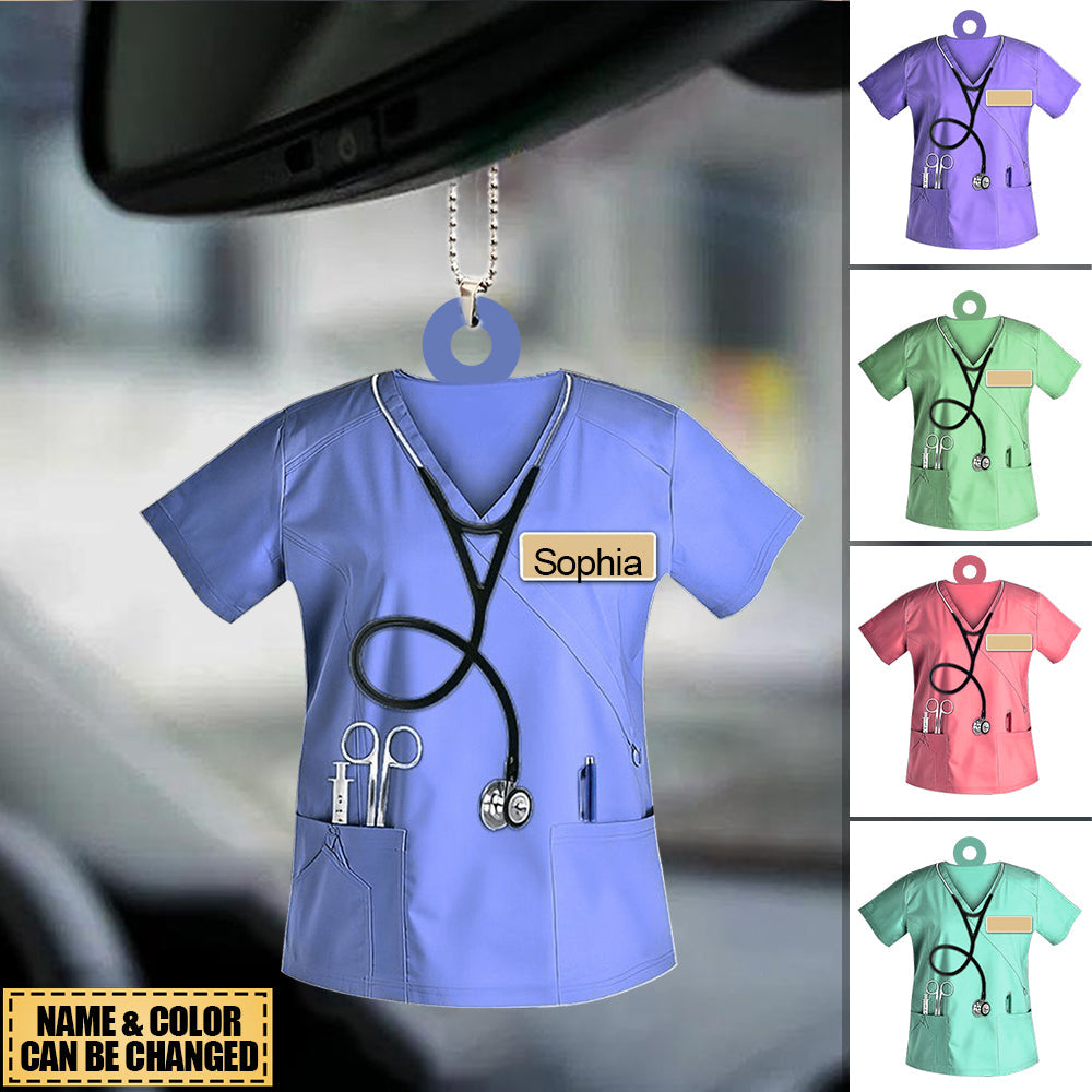 Personalized Name Nurse Scrubs Car Ornament Perfect Gift For Nurses Car Ornament Hanging Car