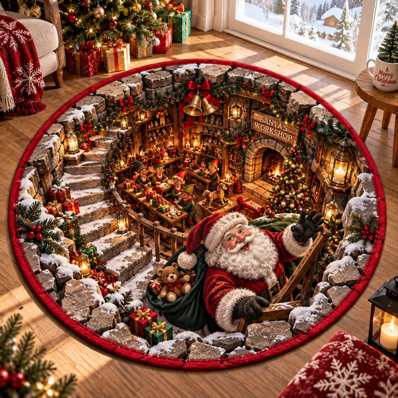 Christmas Santa 3D Illusion Round Rug, Spiral Staircase Library Area Rug, Xmas Home Decor, Halloween Round Rug Gift 40b8ea34-a115-4e3b-a6be-b8f6a42bf035-sssss-2-.webp