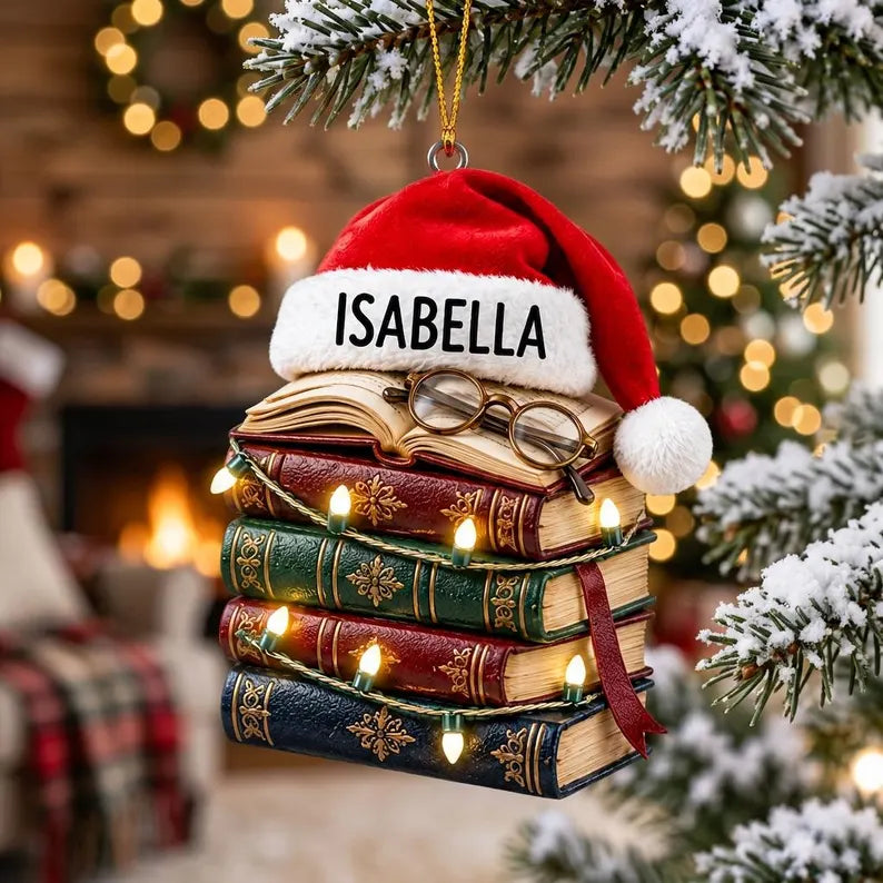Personalized Book Stack Christmas Ornament With Santa Hat, Custom Name Reader Gift, Holiday Book Lover Decor, Acrylic Unique Festive Present 40c68e4c-05a2-4881-8995-05906b9837cb-fddfdf-5-.webp