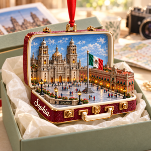 Personalized Zócalo 3D Suitcase Christmas Ornament – Mexico City Travel Souvenir & Gift for Mexico Lovers 40cd9667-c502-4088-9b7a-2a0046acca87-Z-calo-suitcase-ornament-in-sage-gift-box-1.png