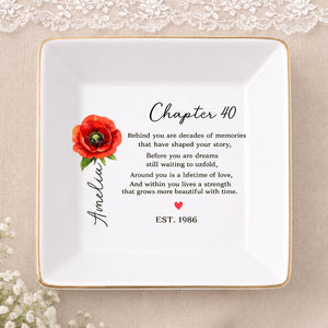 40th Birthday Gift For Women, Custom Birth Flower Ring Dish, Personalized Jewelry Dish, 40th Mom Gift Aunt Gift
