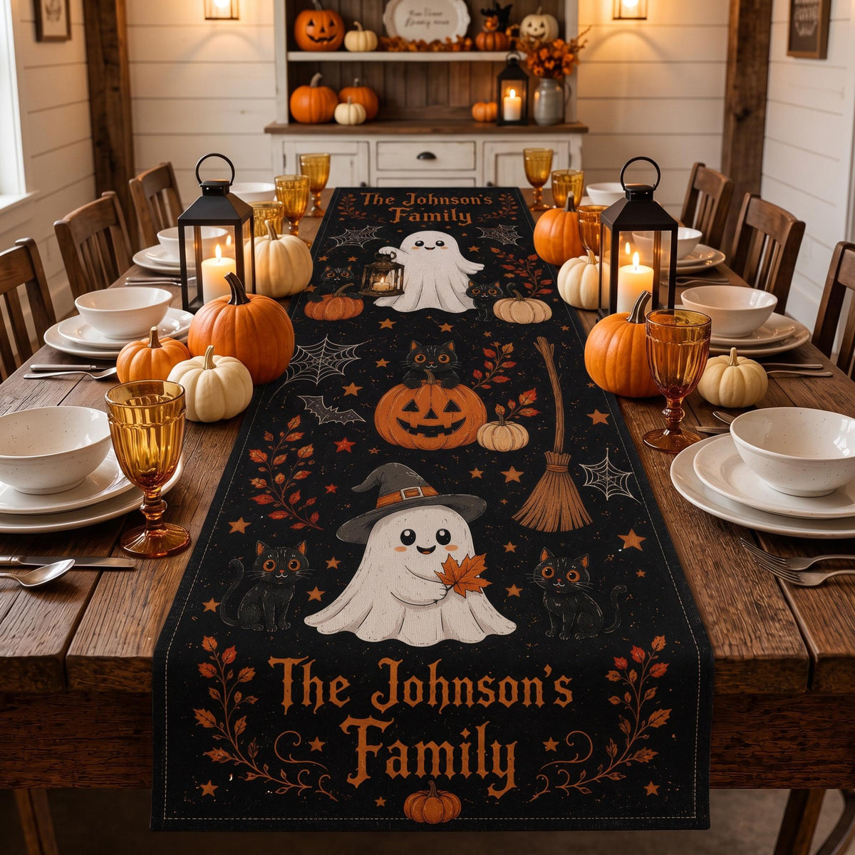 Personalized Halloween Table Runner, Cute Ghost and Pumpkin Runner, Fall Kitchen Dining Table Decoration 40f66278-05aa-499f-ae3a-c32835da1fdb-1.jpg