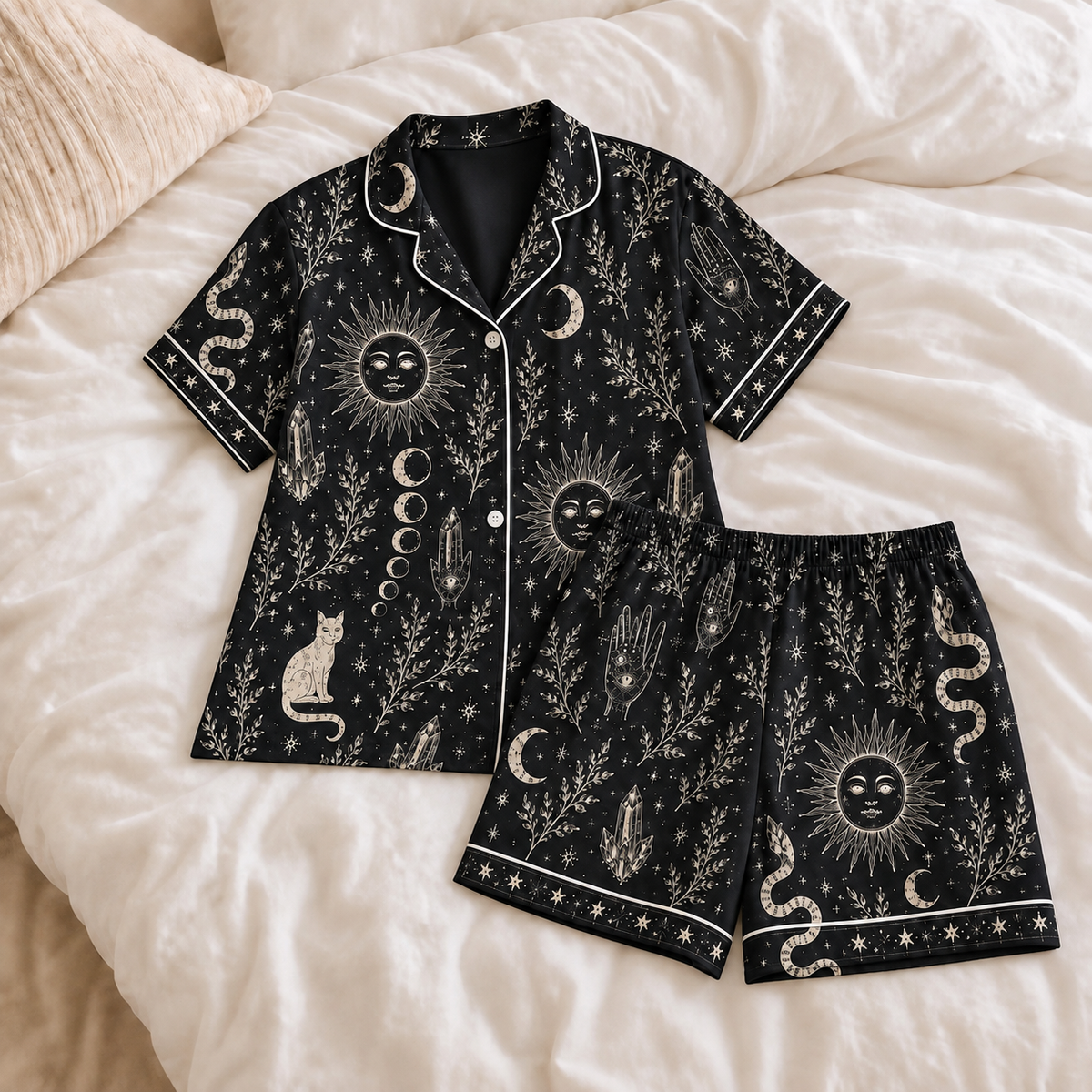 Mystic Celestial Pajama Set For Women, Witchy Satin PJs, Black Cat Moon Sleepwear, Gothic Lounge Set Gift For Her 40f9cb24-4e12-45fa-b061-6bbc11c94ec0-q3.png
