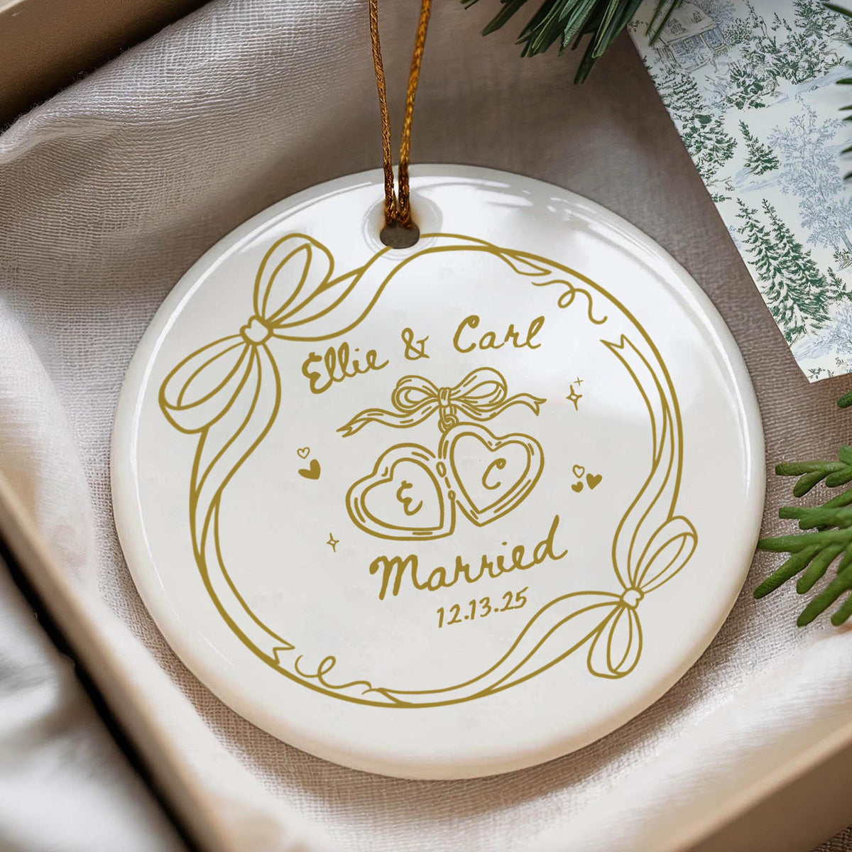 Custom Engaged Ceramic Ornament, Custom Engagement Gift, Personalized Engagement Gift for Engaged Couples, Wedding Gift Newlyweds, Bride and Groom 4105371f-696b-431c-9ef7-0124048deb4f-2.jpg