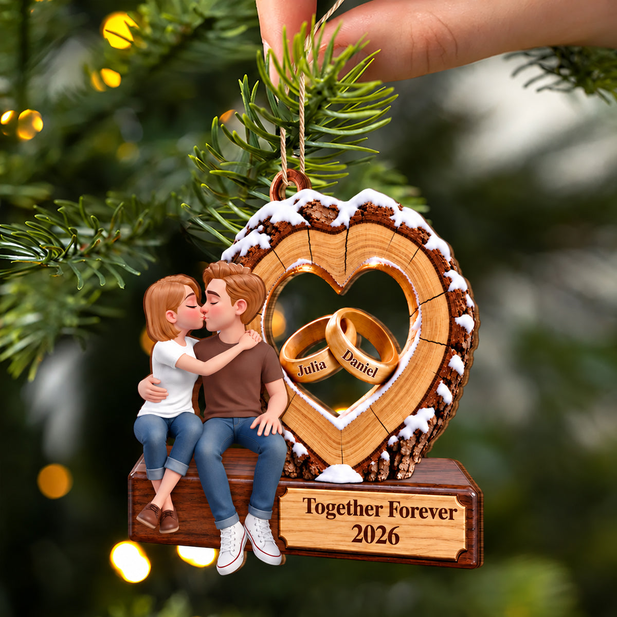 Anniversary Couple Gift - Personalized Romantic Kissing Together Forever Wooden Ornament 4108d01a-c6d9-43a4-9ef4-867e78c14d47-mk-4.jpg