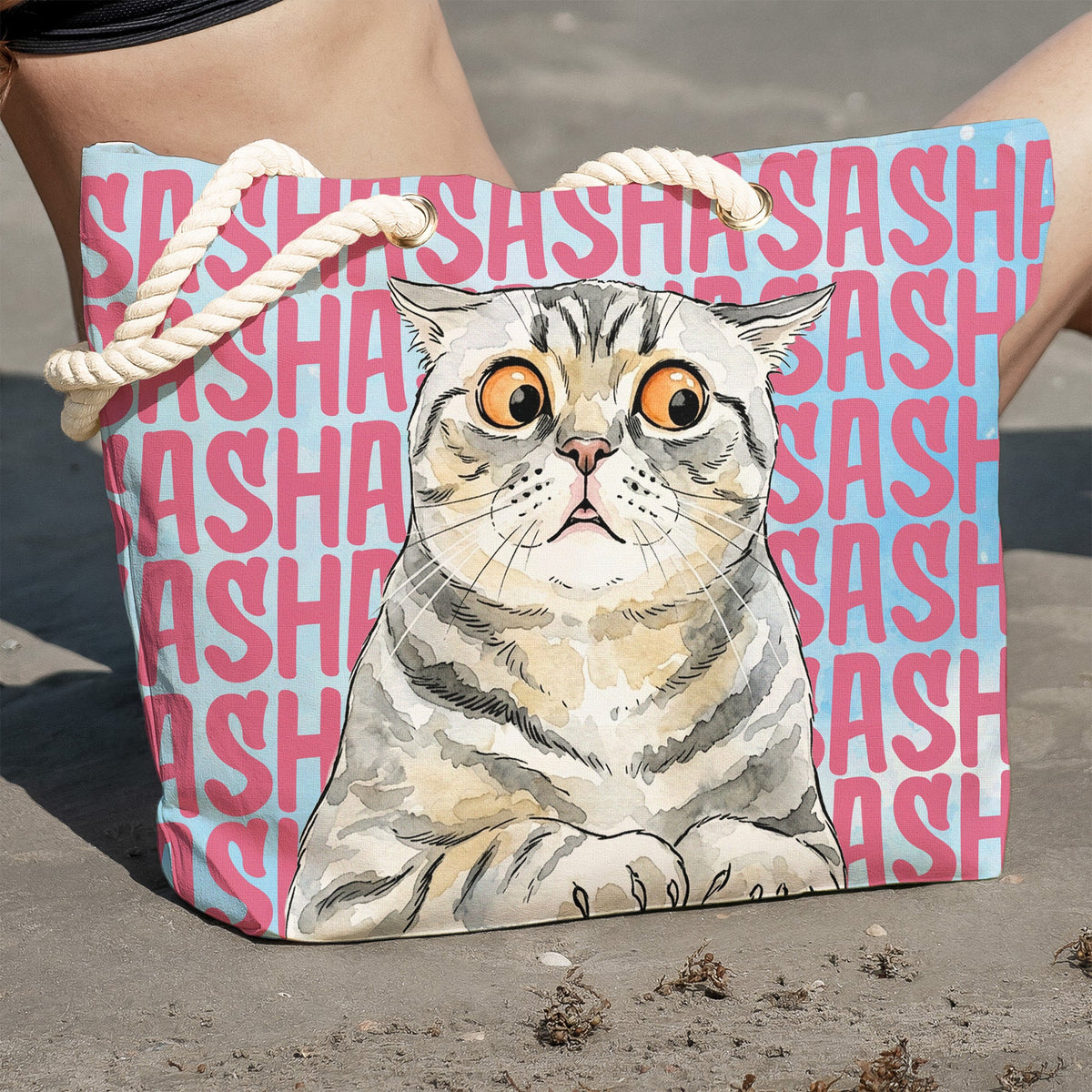 Custom Pet Portrait & Name Watercolor Style - Personalized Beach Bag - Summer Gift FOr Dog, Cat Lover 410b75be-a4a5-485d-9d97-202f72649946-4.jpg