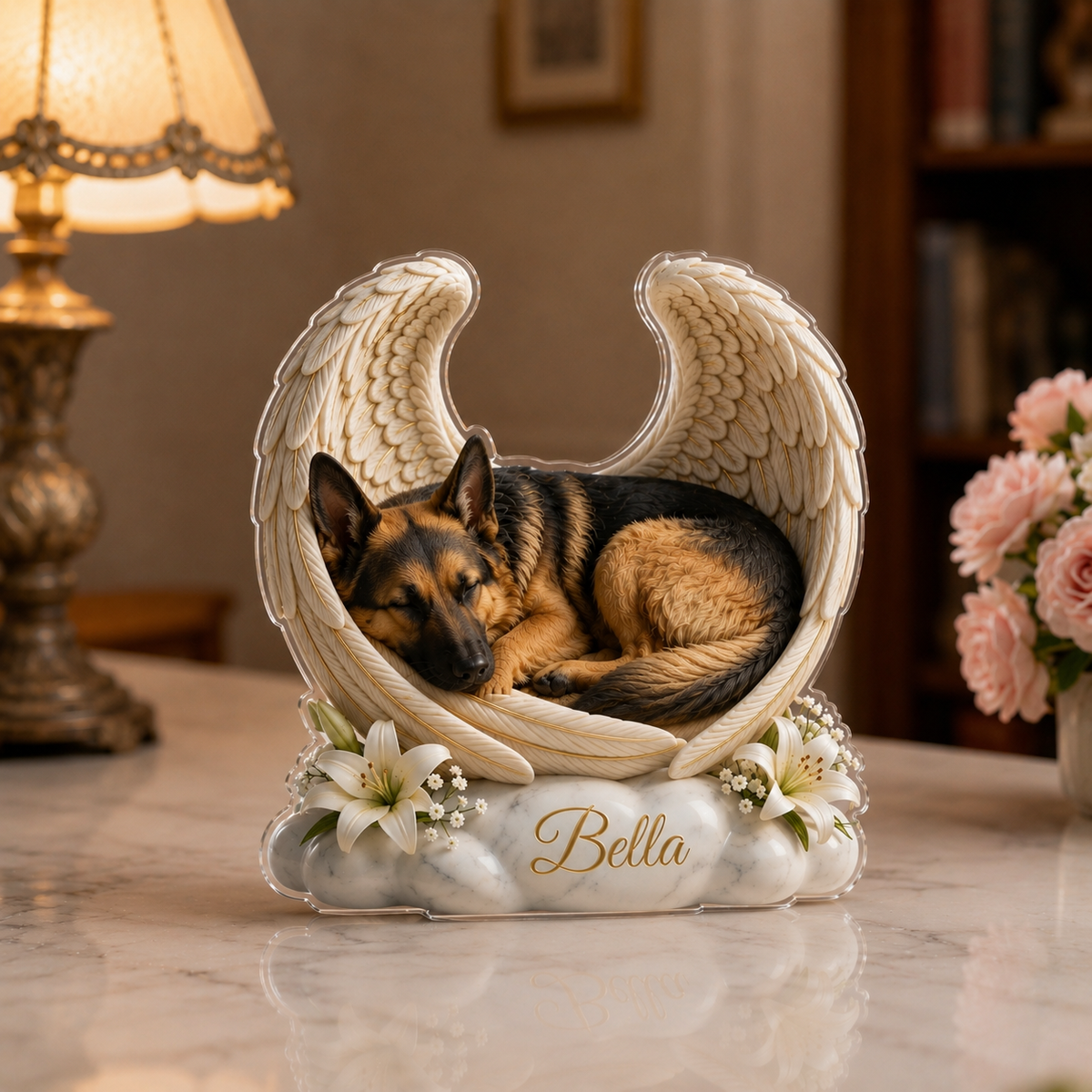 Custom German Shepherd Dog Angel Wings Statue Personalized Pet Memorial Gift