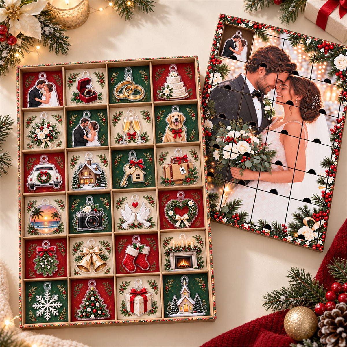 Personalized Newlywed Advent Calendar with 24 Custom Photo Acrylic Ornaments, Our First Christmas Married Gift, Wedding Keepsake for Couple 4134a3bc-9b1d-4502-83c9-fb6e81e4a248-il_fullxfull.8619108781_oalg.jpg