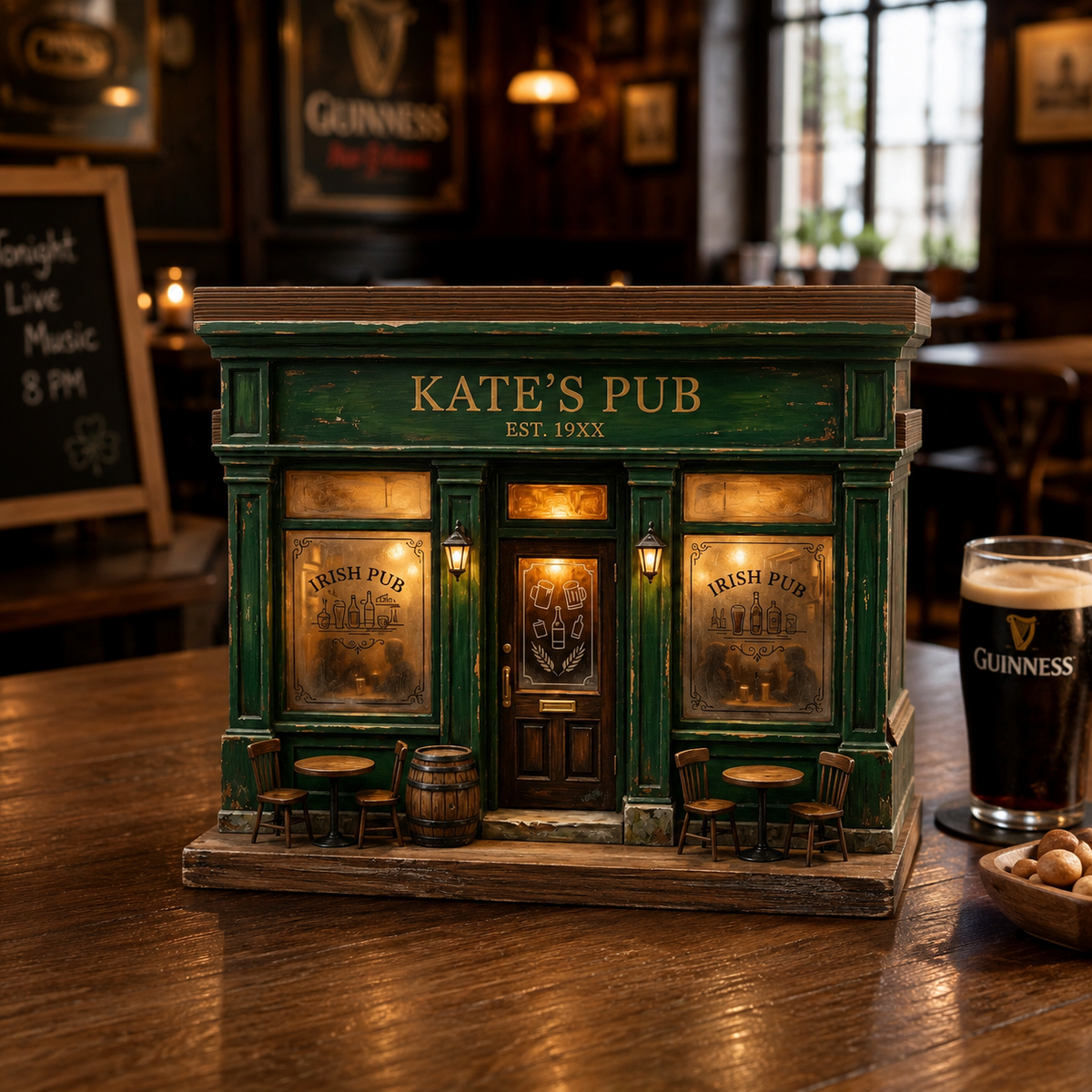 Personalized Irish Pub 2D FLAT Wooden Block Decor, Custom Pub Name Shelf Sign, Green Bar Book Nook Style, Irish Home Decor Gift 4164c1db-d3cc-400c-b163-0c7c2d6f9fb1-banner-1.png