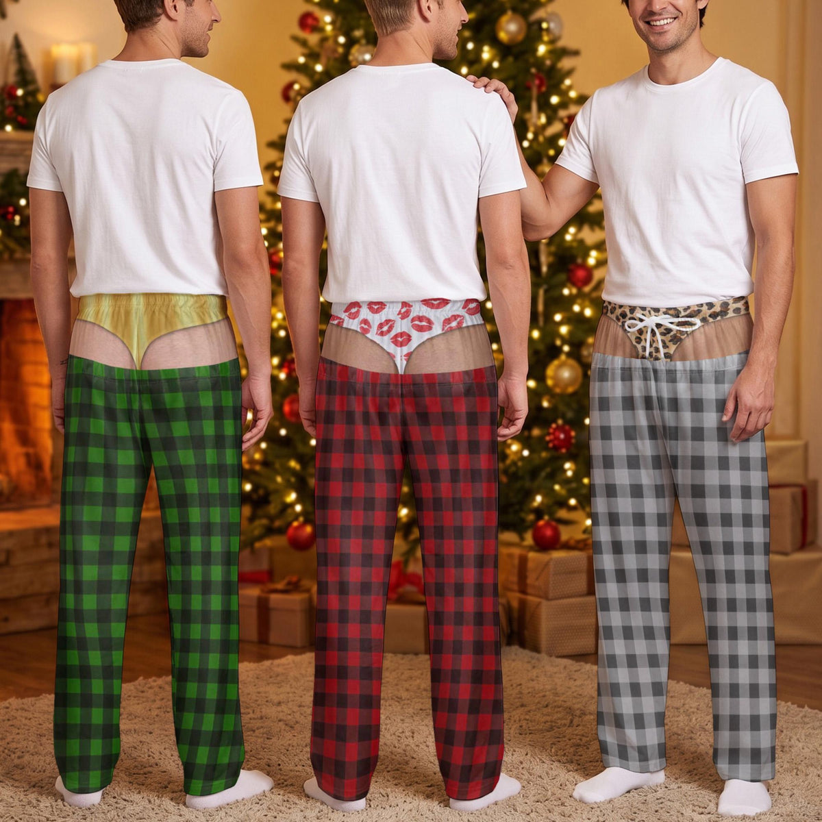 Custom Funny Plaid Pajama Pants for Men, Fake Butt & Underwear Illusion, Christmas Prank Gift 417833f5-943d-4a02-8fd0-0fb16195af66-1.jpg