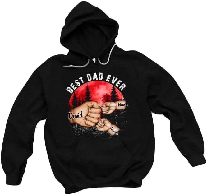 Personalize Best Grandpa Dad Ever Shirt - Custom Fist Bump Papa Father w Kid Name T-Shirt Hoodie Sweatshirt