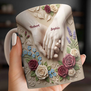 Couple Holds Hands And Roses - Personalized Mug - Gift For Couple